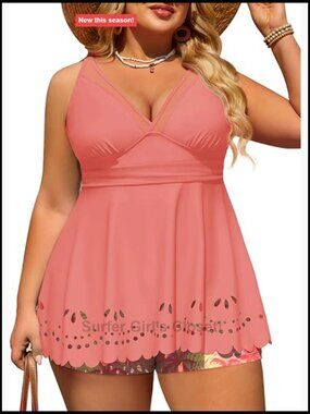 Plus Size Two Piece Tankini Bathing Suit Full Coverage Swim Dress Swimsuit